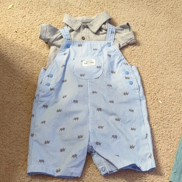Bundle of Three Little Boy Outfits Size 12 Month 1 Nike and 2 Carter's Overalls - Picture 2 of 11
